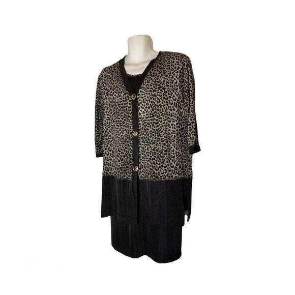 Dress & Blazer 10 Medium 80s Nina Piccalino 10 cheetah‎ black set stretchy ARJ-C - Picture 1 of 6